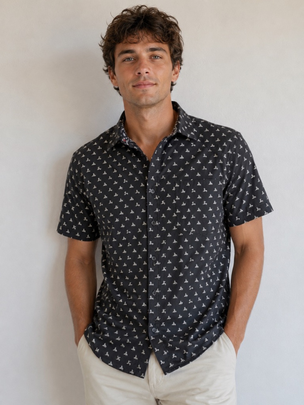 Rugby Ralph Lauren Button Up Shirt Men’s Sailboat Anchor Print Short Sleeve - L